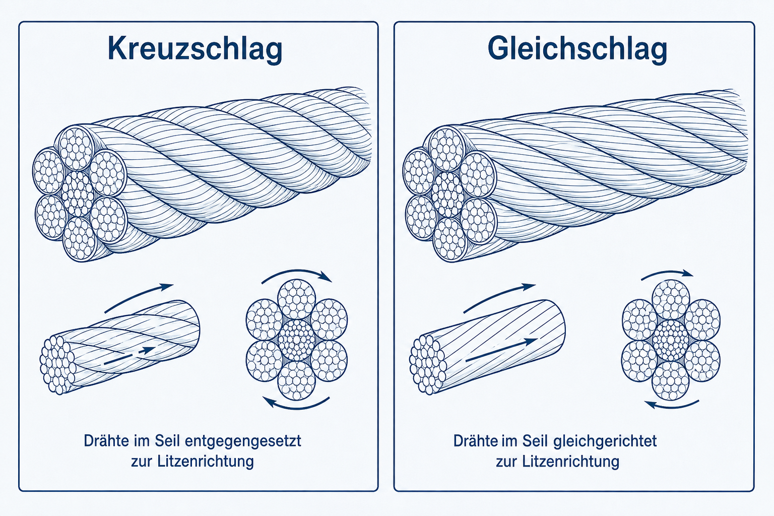 Vergleich Kreuzschlag und Gleichschlag